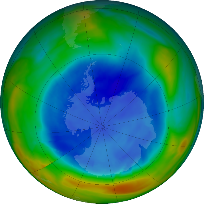 Antarctic ozone map for 24 August 2018